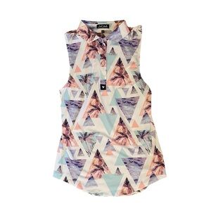 Bad Birdie Women’s Small Golf Tank Top Polo Colorful Palm Tree Print